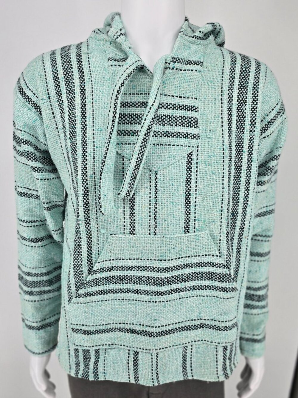 Molina Made in Mexico Mexican Striped Pattern Mint Green Baja Hoodie Pullover -S